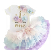 Pastel Multi Princess Unicorn Dress, Girls First Birthday Tutu Dress.